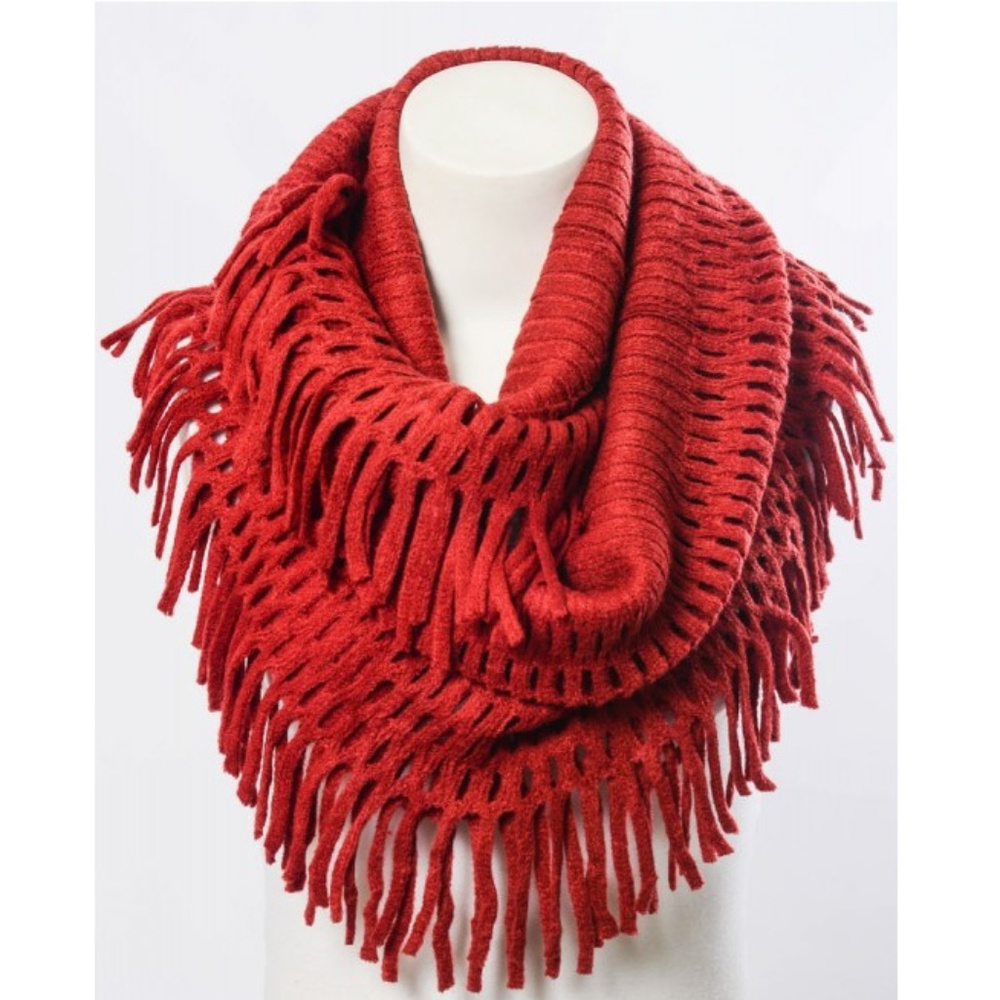 Chenille Fringe Bulky Infinity Scarf in Brick - Picture 2 of 2
